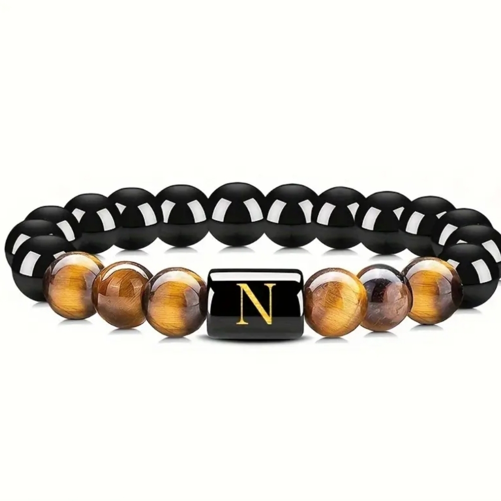 Men's tiger eye Initial Bead Bracelet